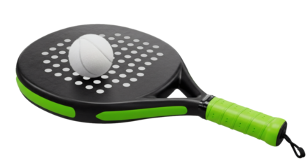 Padel racket ball sport equipment padel tennis racket paddle tennis equipment green black padel gear game on transparent background