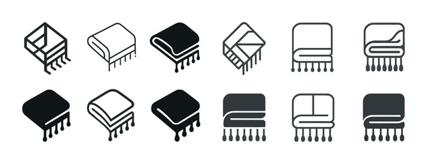Set of blanket icons with fringe: various styles and designs