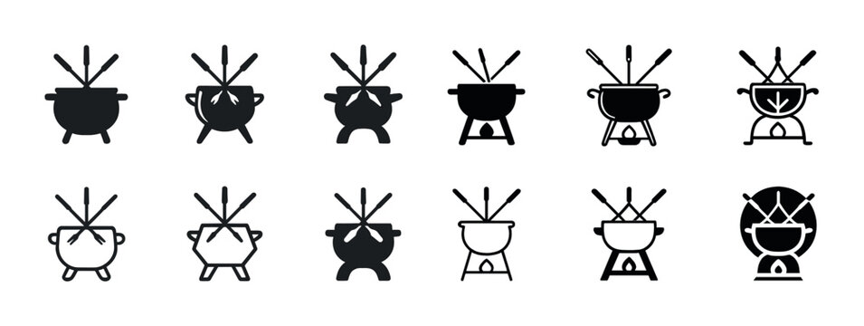 Set of kettle drum icons and illustrations in various styles