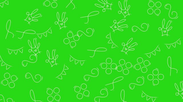 Abstract seamless Easter patterns with bunnies and garlands on green background