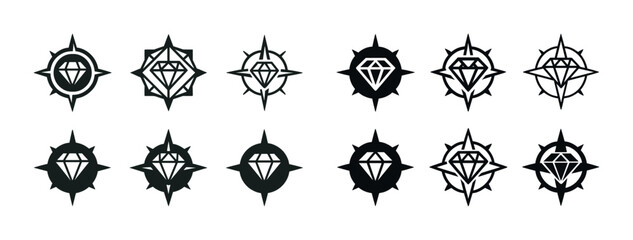 Vector diamond star tattoo designs in black and white