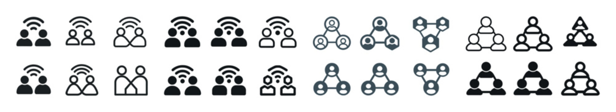 Collection of communication and connection icons in black and grey variants
