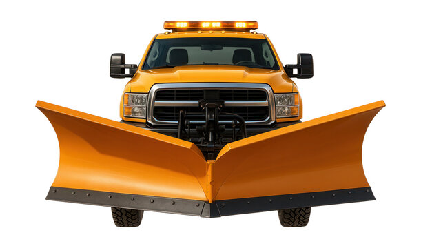 Utility snow plow truck with overhead lights and front V-plow attachment.