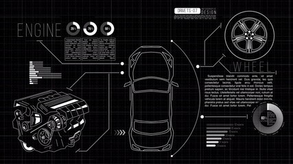 Car Engine and Wheel HUD Display - Futuristic Automotive Technology. - Powered by Adobe