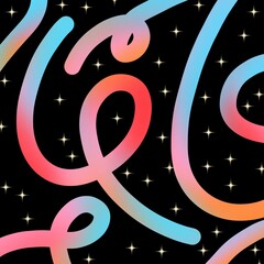 Colorful neon streams dance among the stars, creating a cheerful visual melody in the darkness.