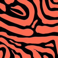 Vibrant orange stripes form an energetic and characterful abstract pattern on a black background.