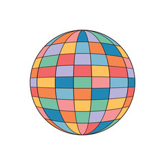 Abstract Globe Sphere Composed Of Colorful Rectangular Panels In A Retro Pattern With A White Transparent Background And Black Outlines Ideal For Graphic Design And Digital Art