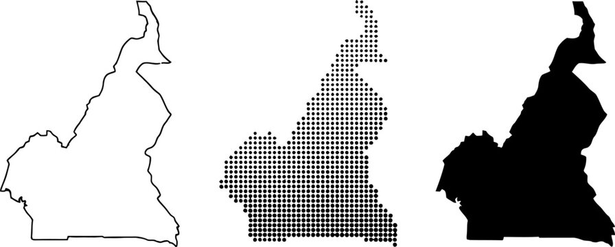 Cameroon Map Set Outline Dotted Silhouette