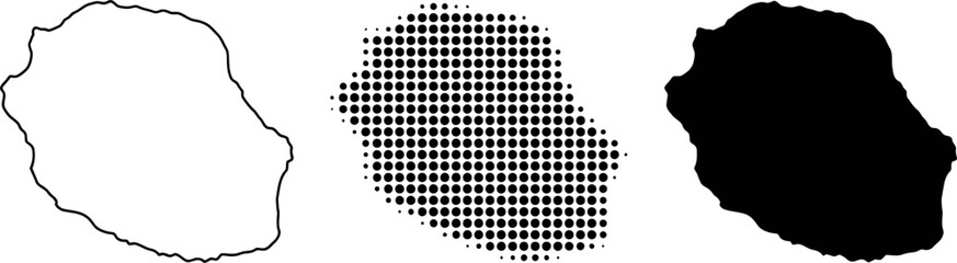 R&eacute;union Island Vector Map Set Outline Silhouette Halftone