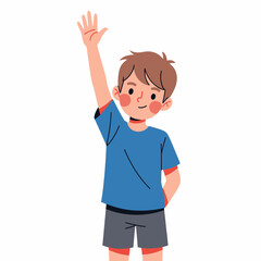Boy with Raised Hand - A Cheerful Illustration of Childhood.