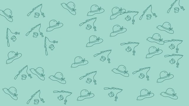Minimalist repeating pattern of vintage hunting and fishing items