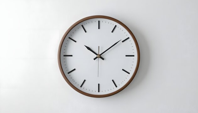 Modern minimalist clock on white wall symbolizes punctuality and organization, perfect for office decor, time management concepts, and deadline reminders