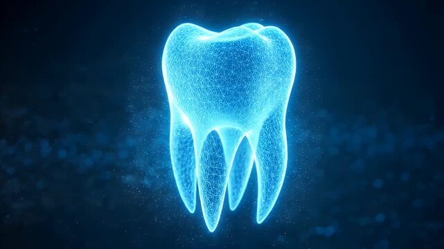 Animated tooth model rotating slowly for dental health advertisement or educational demonstration using modern technology