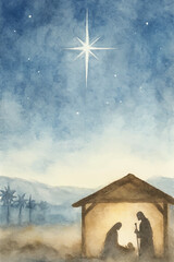 Obraz premium watercolor illustration of nativity scene background