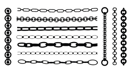 Set of different chains flat vector illustrations isolated on a transparent background.