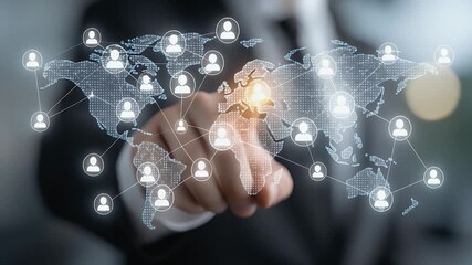 Modern businessman's touch connecting digital network, showcasing global connections and innovative technology solutions for business growth and success - Powered by Adobe