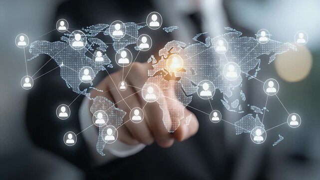 Modern businessman's touch connecting digital network, showcasing global connections and innovative technology solutions for business growth and success - Powered by Adobe