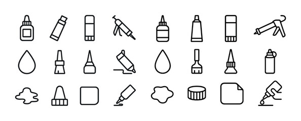Minimalist art tools icons: glue, brushes, tubes, and more