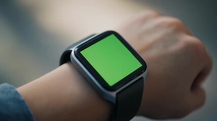 Smartwatch with green screen display on wrist, ready for your creative app or video overlay, perfect for tech demos or product showcases - Powered by Adobe
