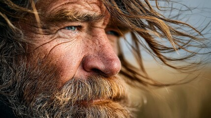 Embracing nature: a time-honored ritual of breathing in life's freshness. Reportage shot. Portrait of a mature man standing outside, embracing the freshness of air. Press photo. Real feeling.