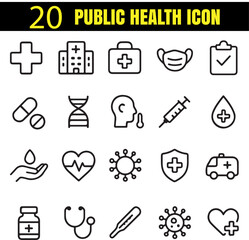 Public Health Set | Community Wellness Icons | Minimal Medical Awareness Outline Pack