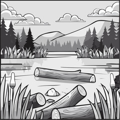 Monochrome Scene of Logs in Water.