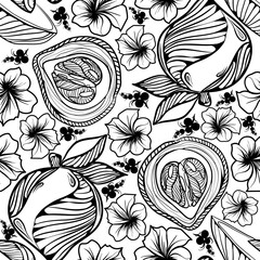 Egg fruit canistel with flowers tropical seamless pattern vector illustration 