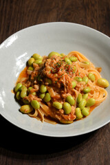 ツナと枝豆のトマトソースパスタ