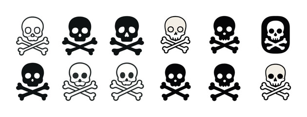 Fototapeta premium Jolly roger skull and crossbones icons in various styles