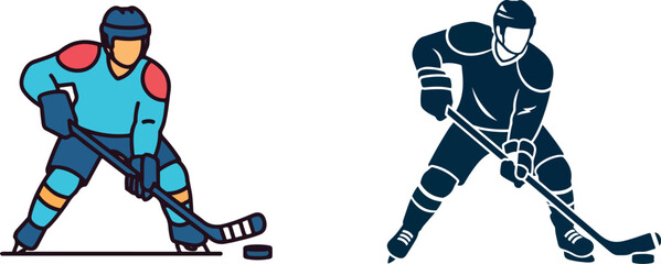 Dynamic hockey player illustration ready to score, perfect for sports marketing and team spirit designs or youth league promotions with vibrant energy