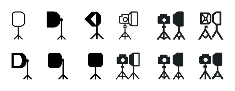 Camera and photography equipment icons on white background