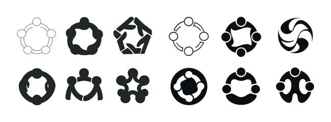Abstract human figures in circular formation symbols for teamwork and unity