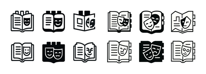 Icon set: theater masks in open book designs