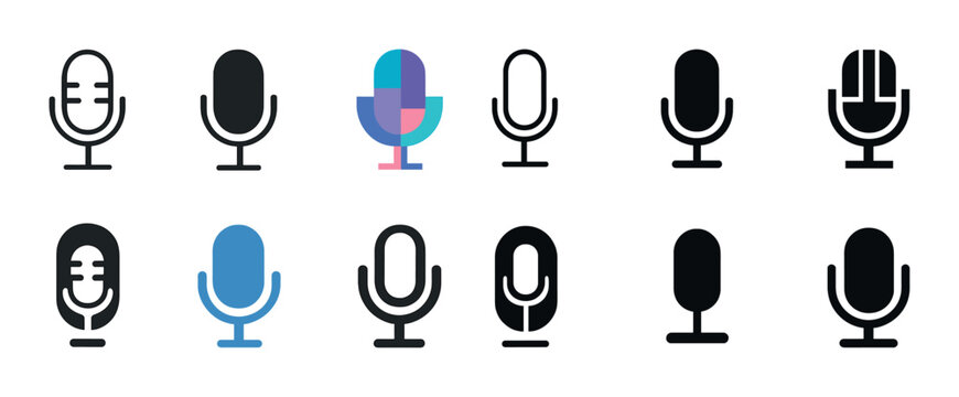 Diverse microphone icons set featuring various designs and colors - Powered by Adobe