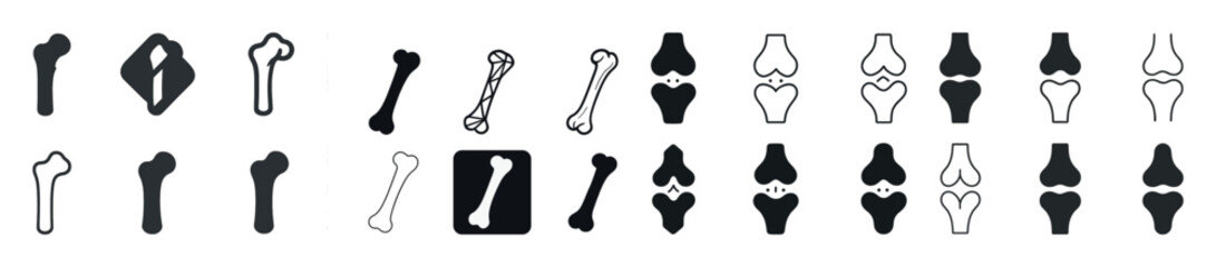 Bone and joint icon set: various designs and styles