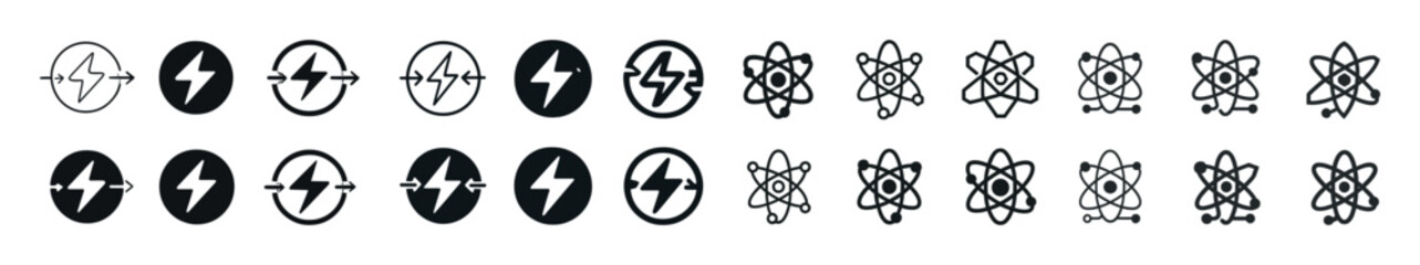 Electric circuits and atom symbols pattern in black and white
