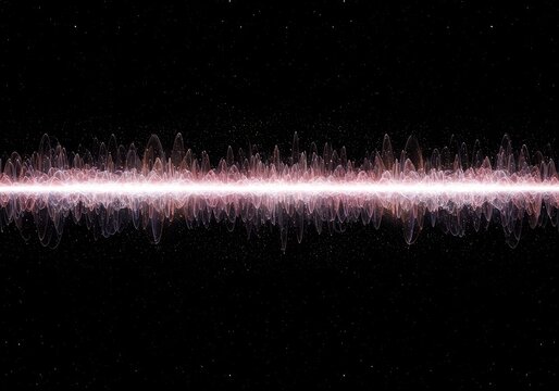 Abstract representation of quantum mechanics, showing the duality between wave functions and discrete particle structures in energy space ,design ,purple ,quantum