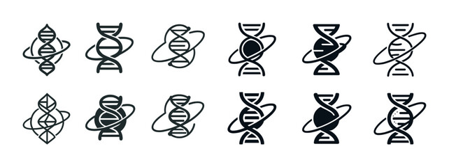 Collection of dna helix icons in various styles and designs