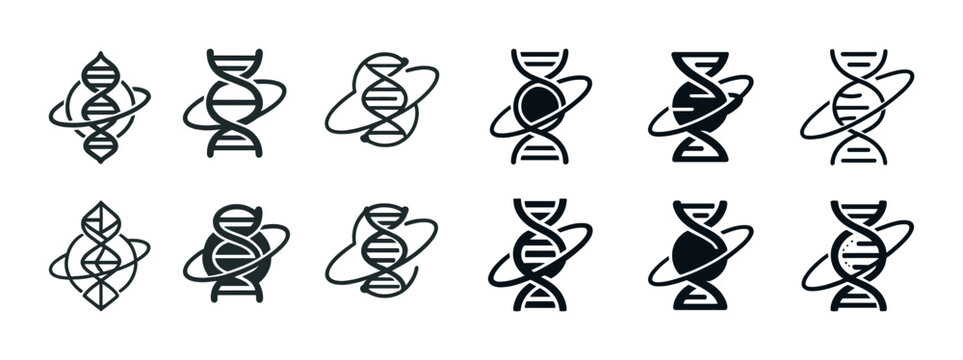 Collection of dna helix icons in various styles and designs