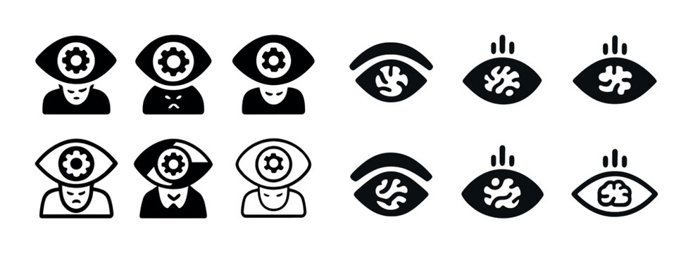 Abstract eye and gear icons symbolizing human thinking and vision concepts