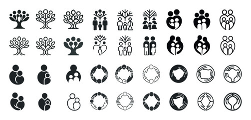 Family and community icon set for connection and unity themes