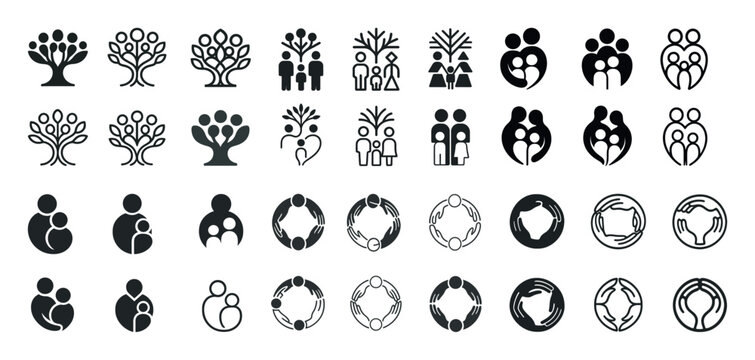 Family and community icon set for connection and unity themes