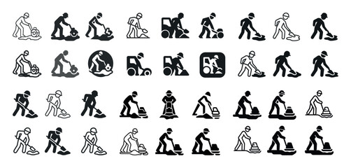 Collection of worker icons in various construction tasks
