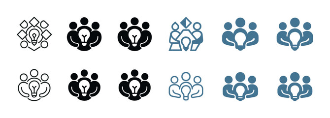 Icon set of team collaboration and idea sharing with light bulb motif