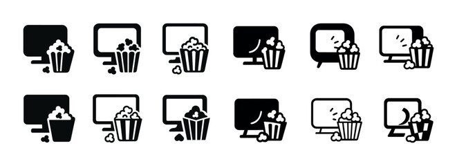 Fototapeta premium Set of tv and popcorn icon variations for entertainment and movie night themes