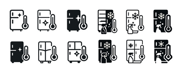 Refrigerator maintenance and temperature control icons set