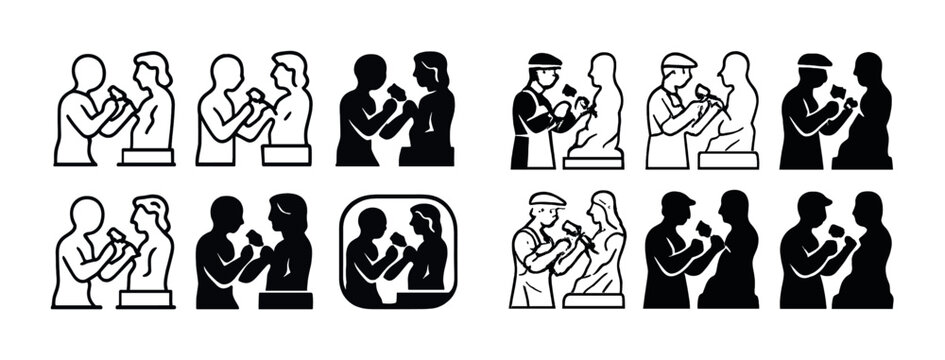 Diverse illustrations of people arm wrestling in various styles