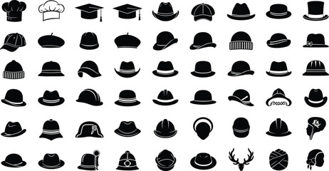 hat, silhouette, headwear, vector, icon, fashion, accessory, cap, helmet, fedora, beanie, vintage, illustration, graphic, design, hat silhouette, fashion 