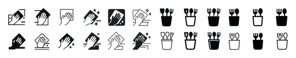 Fototapeta premium Set of monochrome hand and utensil icons in various styles