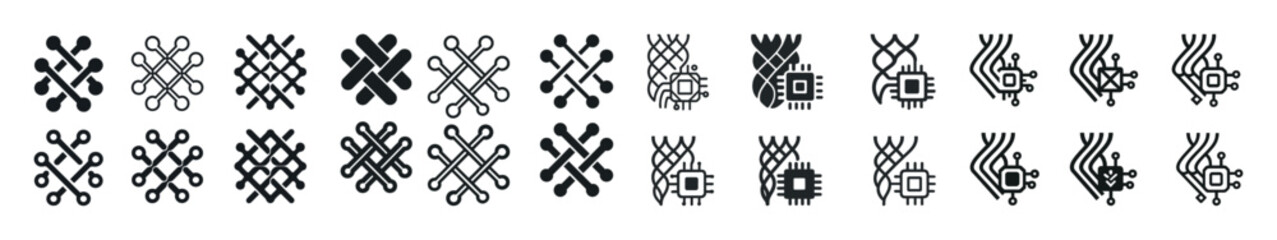 Intricate geometric pattern collection with digital tech motifs